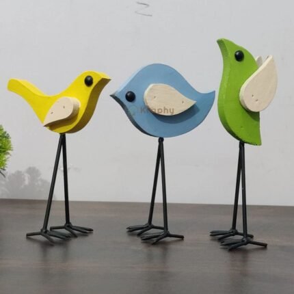 Flying Blue Yellow Green Bird Figurines Set of 3