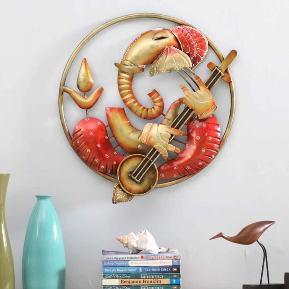 2 Ganesha Guitar Multicolor Metal Wall Art - Image 1