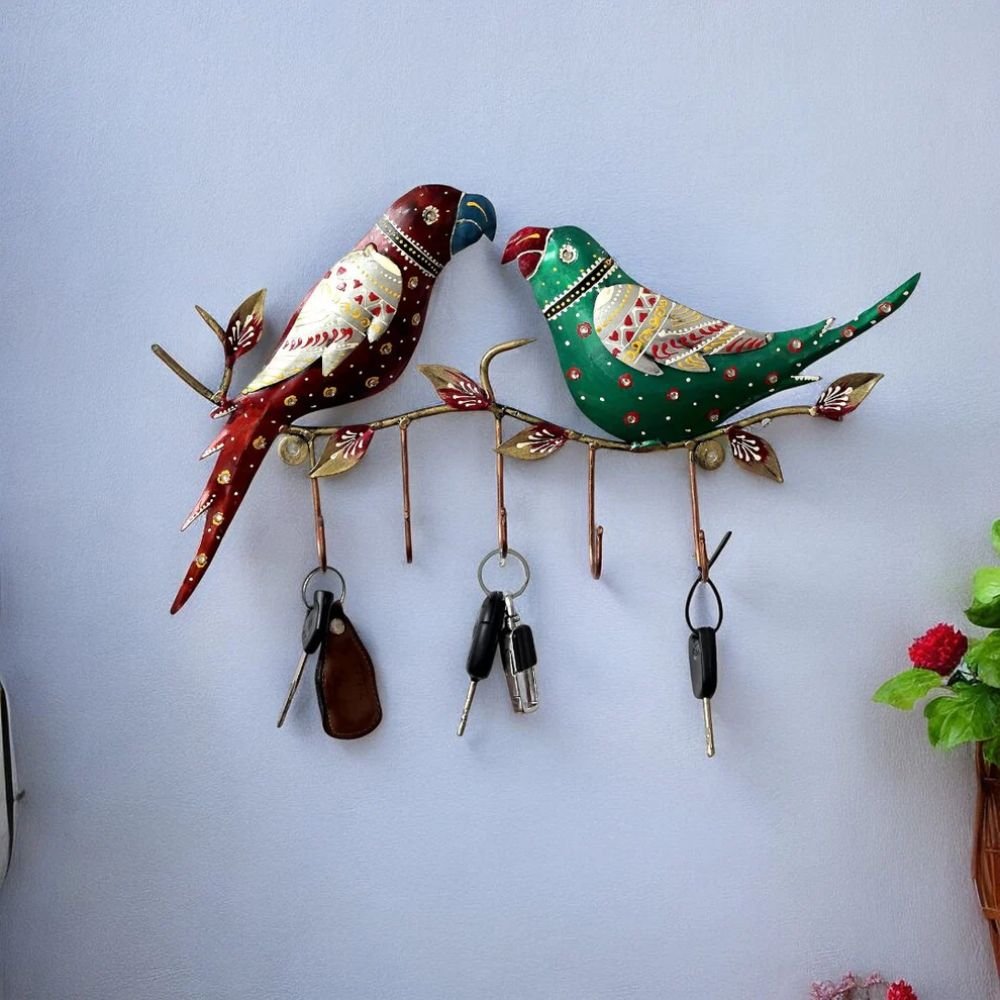2 Parrot Multicolour Iron Key Holder - Image 1