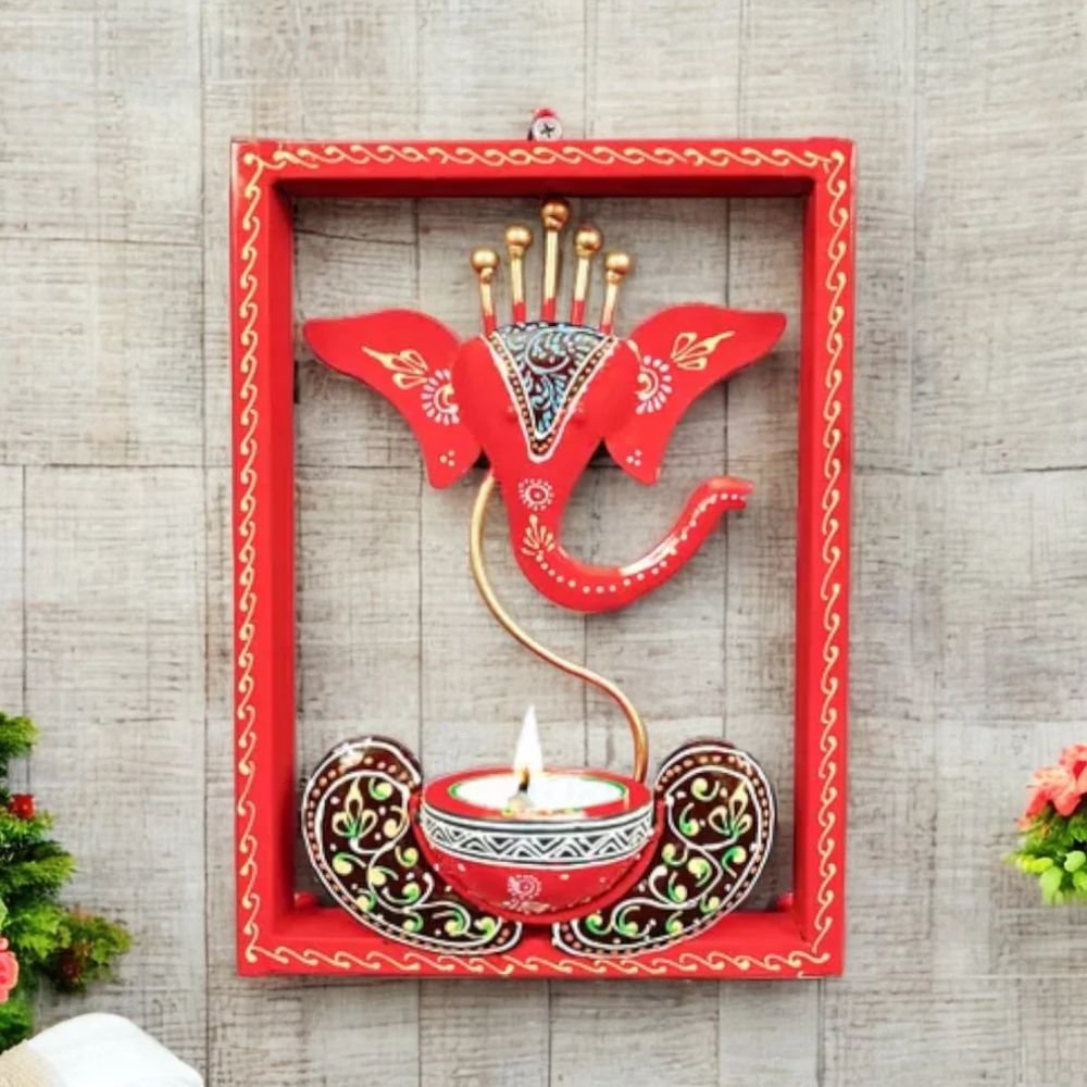 4 Metal Ganesha Wall Hanging T- Light Holder - Image 1