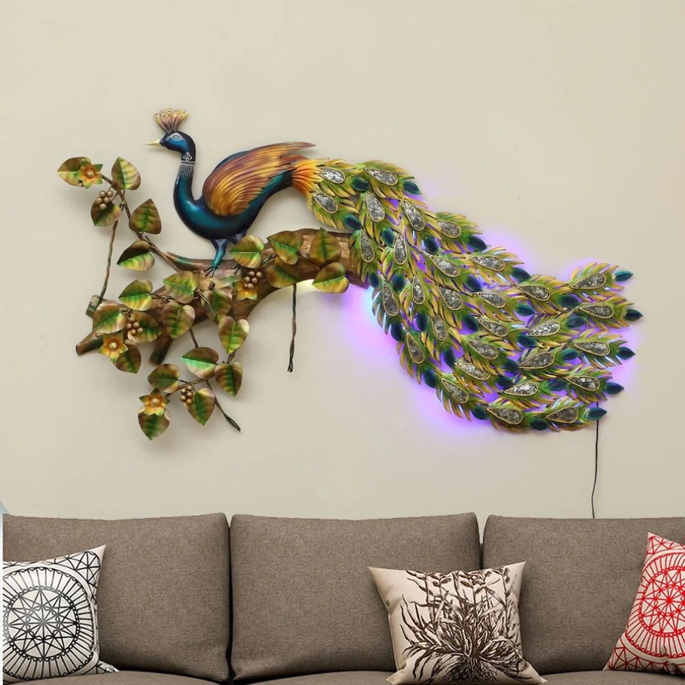 6 Multicolor Iron Exclusive Peacock Wall Art With LED - Image 1