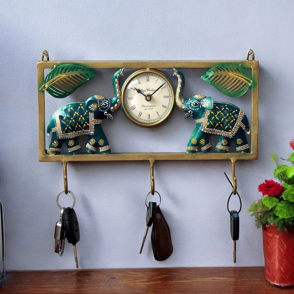 8 Elephant Blue Iron Key Holder - Image 1