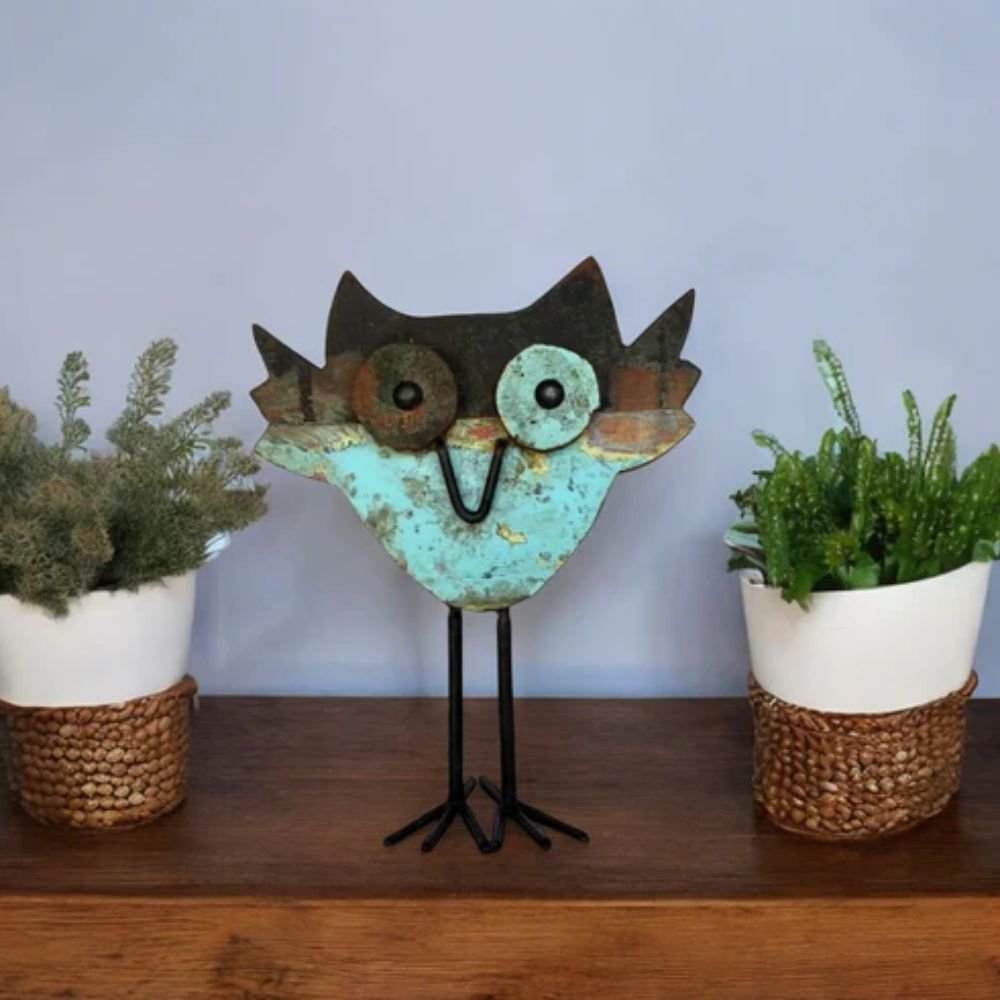 9 Recycled Scrap Wood And Iron Owl - Image 1